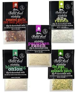 Rabbit Creek 5 Pack Dip Variety – Just Add Sour Cream – Seasoning Packets Includes Dill Ranch, Garlic and Red Bell Peppers, Blooming Onion, Parmesan Ranch, Bacon Spinach Dip