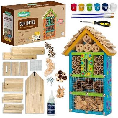 SparkJump Premium Bug Hotel Kit for Kids – Easy Wood Craft Kits for Children, Lady Bug House for Garden with Tools, Paints & Glue, Fun Birthday Gifts for Girls and Boys