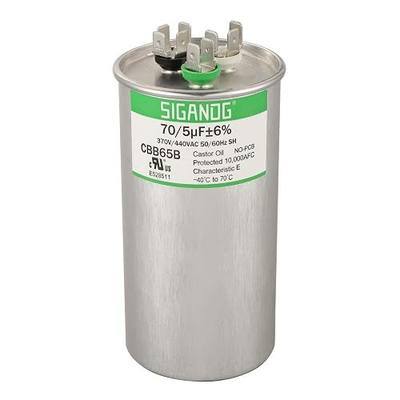 70/5 uF 70+5 MFD 370V or 440V CBB65 Dual Run Start Round Capacitor 70 5 uF MFD 370 440 Volt VAC for Condenser Straight Cool or Heat Pump Air Conditioner
