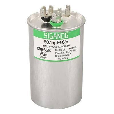 50/5 uF 50+5 MFD 370V or 440V CBB65 Dual Run Start Round Capacitor 50 5 uF MFD 370 440 Volt VAC for Condenser Straight Cool or Heat Pump Air Conditioner