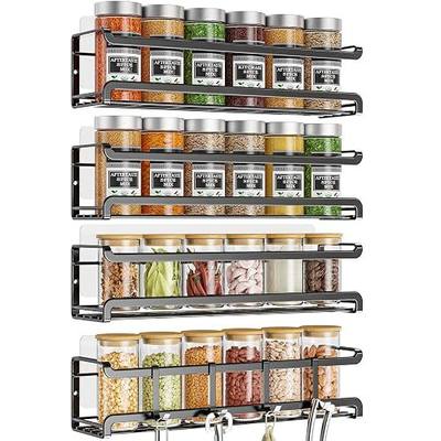 Bunoxea Spice Rack Wall Mounted 4 Pack, For Spice Jars & Seasonings,Black | 4 Removalble Hooks,Screw or Adhesive Hanging, Space-Saving,For Kitchen Cabinet, Pantry Door,Stove,RV Use,11.41x2.75x2.75in