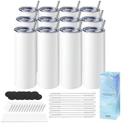 Hiipoo 12 Pack Sublimation Tumblers Blank 20 oz Straight Skinny with Sublimation Papers, Lids and Straws, Shrink Wrap Films, Stainless Steel Double Wall Insulated Tumbler for Mug Press Machine