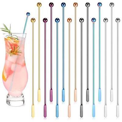 Roshtia 15 Pcs 7.6 Inch Metal Stir Sticks Coffee Stirrers Reusable Stainless Steel Swizzle Stick Drink Stirrers for Cocktail Beverage Milk Juices, Multicolor