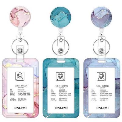 3 Set Heavy Duty Badge Holder with Retractable Reel, Marble Retractable ID Badge Holders with Clip Name Key Card Holder Case for Teacher Nurse Gift for Coworkers