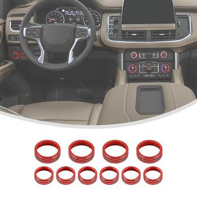 Linskip Dash Control Knob Trim Kit Compatible with 2021-2024 Chevy Tahoe Suburban & 2019-2026 Silverado 1500 & 2020-2026 Silverado 2500HD 3500HD, Switch Knob Cover, Interior Accessories Red