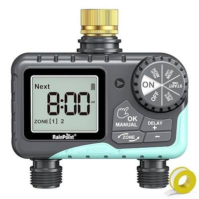 RAINPOINT Sprinkler Timer 2 Outlet, Water Timer for Garden Hose, Programmable Drip Irrigation for Yard Outdoor Watering, Rain Delay/Manual/Automatic (Brass, 1 pcs)
