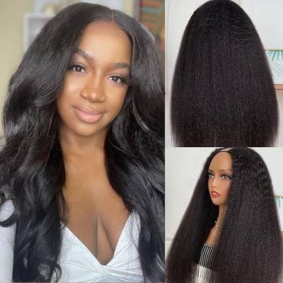 Nadula V Part Kinky Straight Wig Human Hair Glueless No Leave Out Upgraded U Part Wigs for Women,Yaki Straight V-part Wigs V Shape Clip in Half Wig No Glue Wear and Go 150% Density 18inch