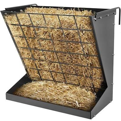Wall Mount Hay Rack, Heavy-Duty Galvanized Metal 2 in 1 Hay and Grain Feeder, Livestock Feeder with Adjustable Distance, Hay Feeder for Goats, Sheep, Horse