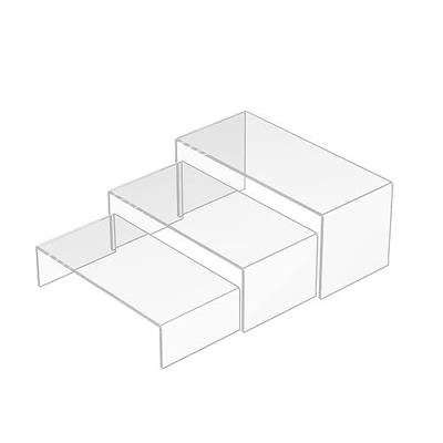 Sezanrpt Clear Riser Shelf 3pcs, Desktop Rectangular Acrylic Display Shelves Organizer, Acrylic Stands for Funko Pop Figure, Perfumes, Bags, Shoes, Glasses, Plants, Toys, Collectibles - 8''x8.5''x9''