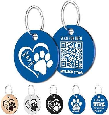 MYLUCKYTAG Stainless Steel QR Code Pet ID | Personalized Dog & Cat Tag with Online Profile & Location Alert Email | Durable Collar Identifier