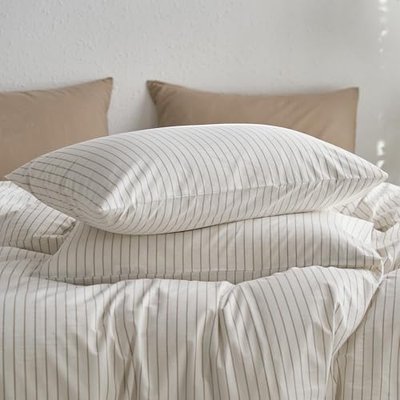 MOOMEE Pillowcase Set of 2 100% Washed Cotton Linen-Like Queen | Relaxed Linen-like Texture. Soft, Breathable & Long-lasting Comfort. Lightweight. Envelope Closure Keeps Pillow Secure
