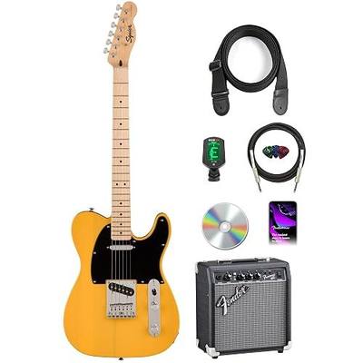 Fender Squier Sonic Telecaster - Butterscotch Blonde Bundle with Frontman 10G Amp, Tuner, Strap, Cable, Picks, and Austin Bazaar Guitar DVD