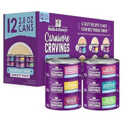 Stella & Chewy's Carnivore Cravings Purrfect Paté - Premium Grain-Free Wet Cat Food - 6 Flavor Variety Pack - High Protein with Bone Broth - Perfect for Picky Eaters - 2.8oz Cans (12 Pack)