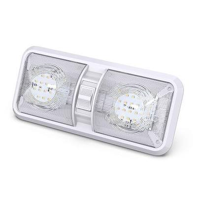 RV LED Ceiling Double Dome Light Fixture with ON/OFF Switch Interior Lighting for Car/RV/Trailer/Camper/Boat DC 12V Natural White 4000-4500K 48X2835SMD Natural White 4000-4500K, (1 Pack)