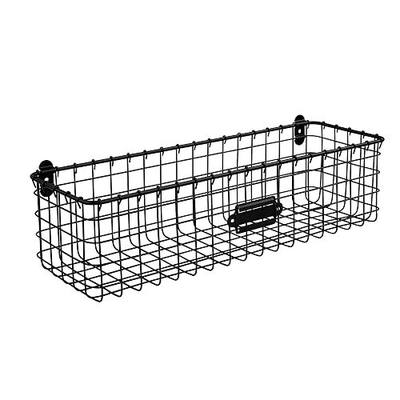 Spectrum Wall Mounted Wire Basket with Label Matte Black, Vintage Wire Basket Wall Mount Organizer for Kitchen Bathroom Laundry Pantry, Durable Steel Wall Mount Storage Basket