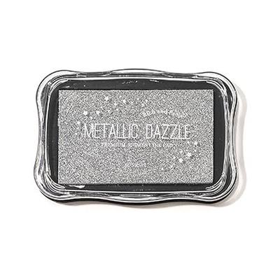 Metallic Ink Pads for Rubber Stamps, Washable Stamp Ink Pad, Ink Pads for Stamping, Embossing Craft Ink Pad Stamps Partner DIY Color for Wedding Card Making Scrapbook Wood Paper, Silver