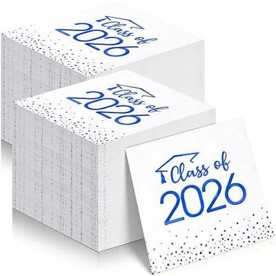 200Pcs Class of 2026 Graduation Napkins, Disposable Congrats Grad Paper Cocktail Napkins Square Foil Dot Hand Towels for 2026 High School University College Graduation Party Decorations(Blue)