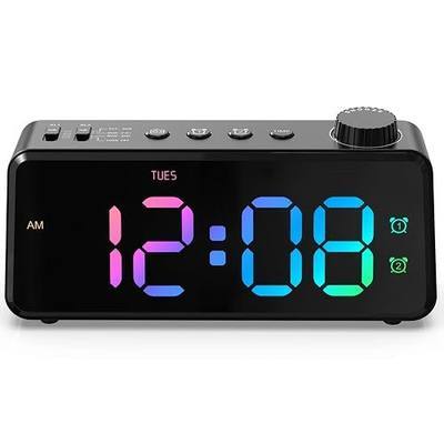 ANJANK Digital FM Radio Alarm Clock for Bedroom, 6.5'' Large Colorful Display for Kids Teens, Weekday/Weekend Dual Alarm, 0-100% Dimmable Brightness, Small Desk Clock with USB Charging Port