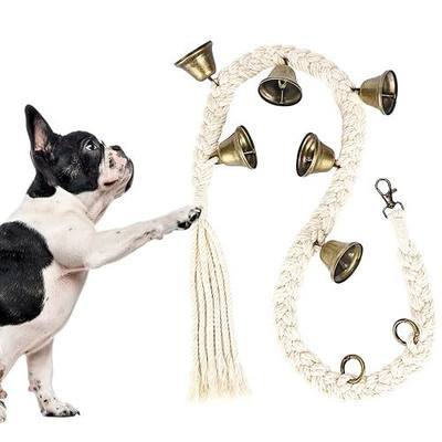 Dog Bell for Door Potty Training, Cotton Handwoven Dog Doorbell with 6 Extra Loud Bells for Dog Training, Adjustable Hanging Door Bell for Small Medium Large Dogs to Ring to Go Outside, Beige