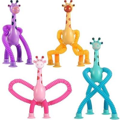 XONTEUS 4 Pcs Pop Tubes Giraffe Travel Airplane Road Trip Car Activities Essential, Telescopic Suction Cup Sensory Fidget Toys,Screen-Free Activity for Toddler 3+ and Kids, Stocking Stuffers for Kids