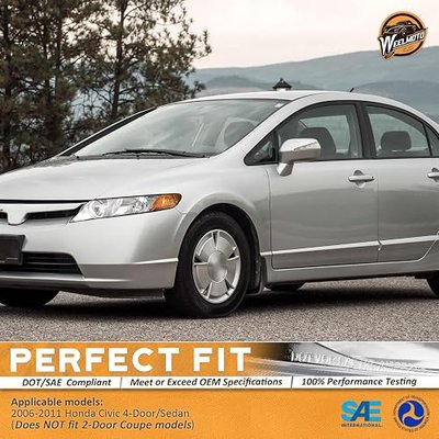 WEELMOTO Headlights for 2006-2011 Honda Civic DX/LX/EX/EX-L/Hybrid/GX/Si | Clear Lens Chrome Housing Amber Reflector, Driver & Passenger Sides, Plug-and-Play, OEM: 33151-SNC-A01/33101-SNC-A61