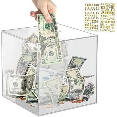Piggy Bank for Adults Must Break to Open Acrylic Clear Piggy Bank Coin Bank | Vcertcpl Money Saving Box for Cash Saving, Unopenable Adults Bank for Real Money Bank Change Jar (Clear, 12x12CM)