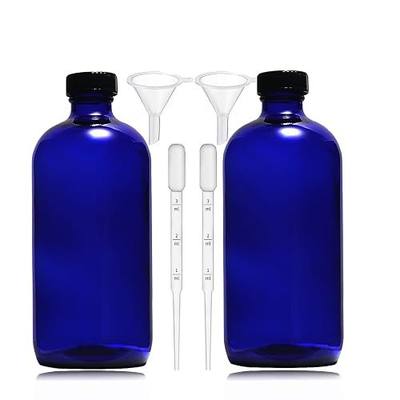 16oz blue Glass Bottles with Reusable Lids (2 Pack),Boston Storage bottle,Dispensing for Homemade Vanilla Extract,Essential Oils,plant,Ginger Shots