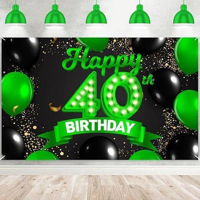 Happy 40th Birthday Green and Black Banner Backdrop Cheers to 40 Years Old Confetti Balloons Theme Decor Decorations for Women 40 Years Old Birthday Party Bday Supplies Background Gift Glitter