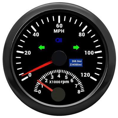 ARTILAURA GPS Speedometer 0-120MPH with Tachometer 8000 RPM Gauge 85mm 3-3/8" Boat GPS Speedometer Gauge with Antenna for Car Marine (Black)