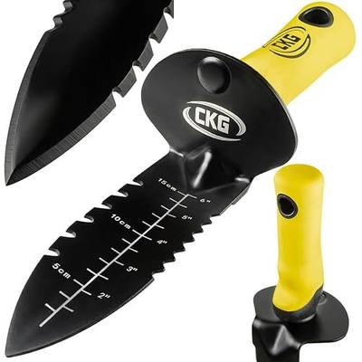 CKG Metal Detector Shovel,Heavy Duty Double Serrated Edge Digger-Detecting Digging Tool with Sheath Knife for Gardening Trowel Hunting Camping,Weeding,Planting & Treasure Hunting,Black