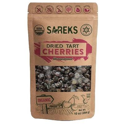 Organic Dried Tart Cherries Unsweetened (NOTHING ADDED) - No Sugar - No Oil, Unsulfured, No Preservatives, Non-GMO 10 oz Certified %100 USDA Organic, Dried Sour Cherries, Extra Grade (A+), Montmorency, Whole Cherry, By Sareks
