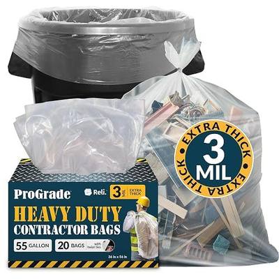 Reli. Contractor Garbage Bags 55 Gallon | 20 Trash Bags | Heavy Duty | Twist Ties Included | Clear Contractor Garbage Bags 55 Gal Trash Bags | For Construction, Industrial, Yard Waste