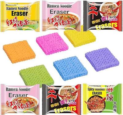 RONDURE Cute Erasers for Kids Mini Food Bulk 16 Pack Spicy Ramen Noodles Erasers for Students Classroom Rewards