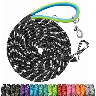 NTR 30 FT Dog Leash, Obedience Recall Training Agility Lead, with 2 Swivel Hooks, Reflective Threads and Soft Handle, Puppy Leash for Walking, Hunting, Camping for Small Medium and Large Dogs-Black