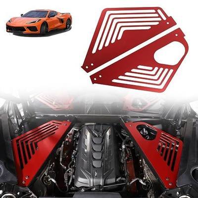 Sekhyna Engine Bay Panel Cover Trim Compatible with Chevrolet Corvette C8 Stingray 2020-2025 Aluminum Alloy 2PCS Engine Compartment Left Right Protection Leakproof Cover Trim Accessories (Red)