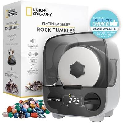 National Geographic Ultra Quiet Rock Tumbler Kit for Kids and Adults | Ultra-Quiet Design, 2 Lb. Barrel, Rough Gemstones, 4-Stage Grit, GemFoam Polish, Rock Polisher, Geology Hobby