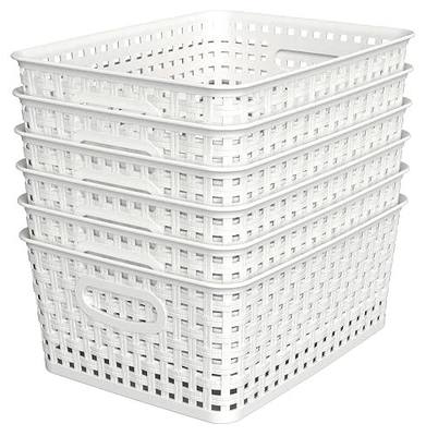 WYT Woven Plastic Storage Baskets, 6 Pack White Weave Bins Organizer, 10.1" x 7.55" x 4.1"