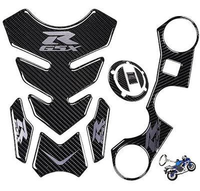 Real Carbon Fibre Gas Cap, Tank Pad,Triple Tree Front End Upper, Top Clamp Decal Stickers, Tank Pad, Tank Protector for GSXR 600 GSXR 750 GSXR 1000 K6 K7 K8 K9 L1 2006-2017(GREY)