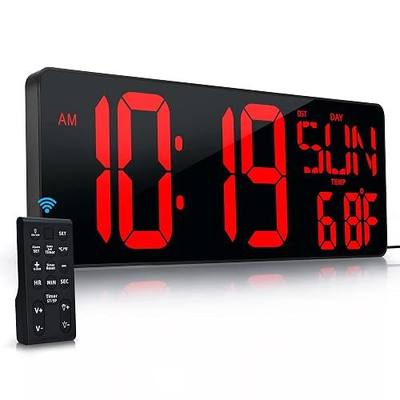 17.2"Large Digital Wall Clock Large Display with Remote Control 180°Visible | Timer with Temperature Date Week Auto DST Adjustable Brightness, for Living Room Classroom Garage Gym Gift for Senior Mom Dad