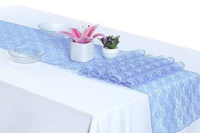MDS Pack of 5 Wedding 12 x 108 inches Lace Table Runner for Wedding, Decorations for Birthday Parties, Banquets, Graduations, Engagements, and Runners fit Rectangle, Round Table- Baby Blue