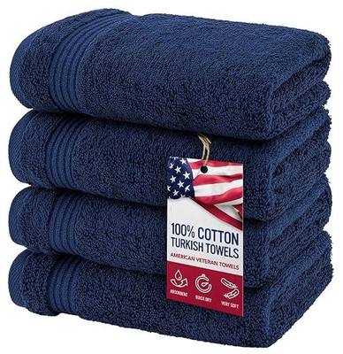 American Veteran Towel, Hand Towels for Bathroom Set of 4, 100% Cotton Turkish Hand Towel Sets, Soft Hand Face Towels, Navy Blue Hand Towels