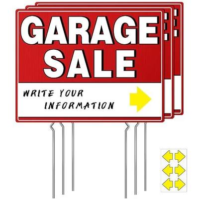 Garage Sale Signs with Stakes, 17" x 13" Double-Sided Yard Sale Sign with Arrow Stickers, Weather-Proof (3 Pack)