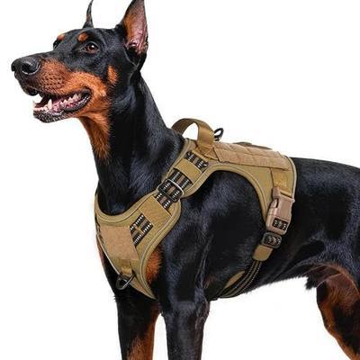 rabbitgoo Tactical Dog Harness for Large Dogs, No Pull Service Pet Vest | Military Molle System & Easy Control Handle, Adjustable and Reflective for Walking and Training, Brown, Large