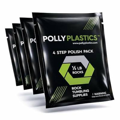 Polly Plastics Rock Tumbler Grit and Polish | 4-Steps Supplies for Tumbling and Polishing Stones and Gems | Professionals Adults and Kids | New Sachet Size for Enhanced Tumbling at Unbeatable Value