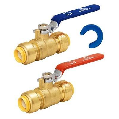 Shut Off Ball Valve 1/2 Inch, SUNGATOR 1/2 Inch Ball Valve, Push-to-Connect Water Shutoff, Easily Match to Pipe using Red and Blue Handle, Brass Fittings for PEX Pipe, Copper, CPVC, Pack of 2