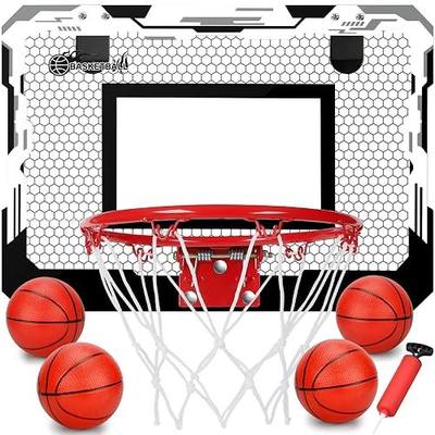 Indoor Mini Basketball Hoop Set Gift for Kids Adults, Upgrade Over Door Hoop with 4 Rubber 6" Balls, Wall Mount Hoop for Bedroom Yard, Christmas Stocking Stuffer Gift for Boys Teen