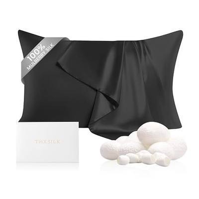 THXSILK 100% Pure Mulberry Silk Pillowcase for Hair and Skin, Grade 6A+ Mulberry Silk Pillow Case 22 Momme Silk, Hypoallergenic Pillow Case Cover with Zipper, 1pc (Queen 20"x30", Black)