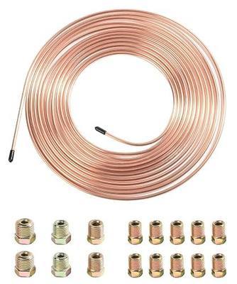 YAKEFLY 25 Ft. 3/16 Copper Nickel Brake Line,Rustproof Brake Line Tubing Kit,Flexible Copper Coated Brake Line Tubing Coil with 16 Inverted Flare Fittings for Hydraulic Fuel Transmission (Gold)