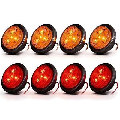 NEW SUN 8 Pcs 2.5" LED Clearance Marker Lights,Round Truck Trailer Led Side Marker Clearance Light with Reflectors, Sealed Waterproof 12V with Grommets and Wire Pigtail, 4 Amber and 4 Red