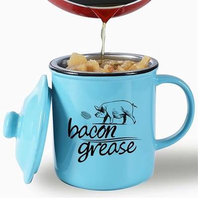 ONTUBE Ceramic Bacon Grease Container with Strainer (Turquoise) | Ceramic, durable, strainer, filter, easy-pour, heat-safe, dishwasher-safe, sleek, compact, non-drip, countertop, versatile